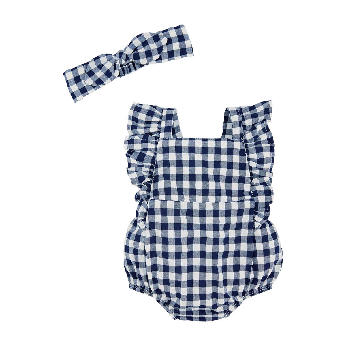 Navy Gingham Bubble + Headband Set