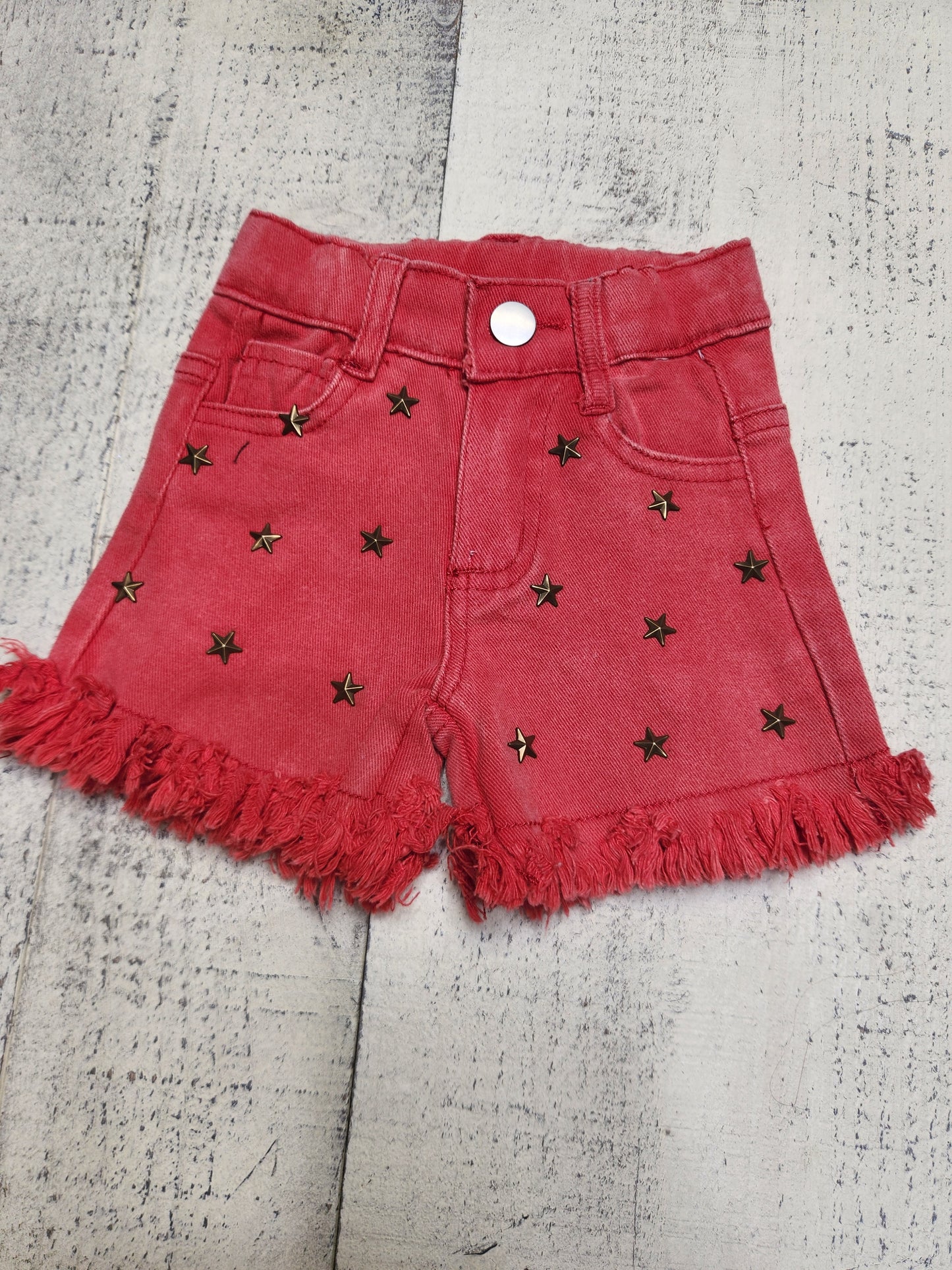 Red Distressed Hem/Star Shorts