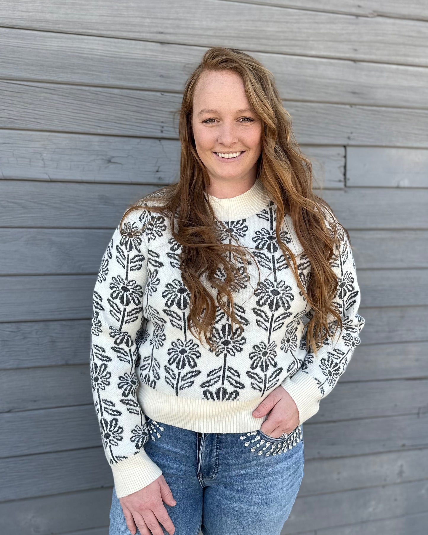 Charcoal Grey Flower Sweater