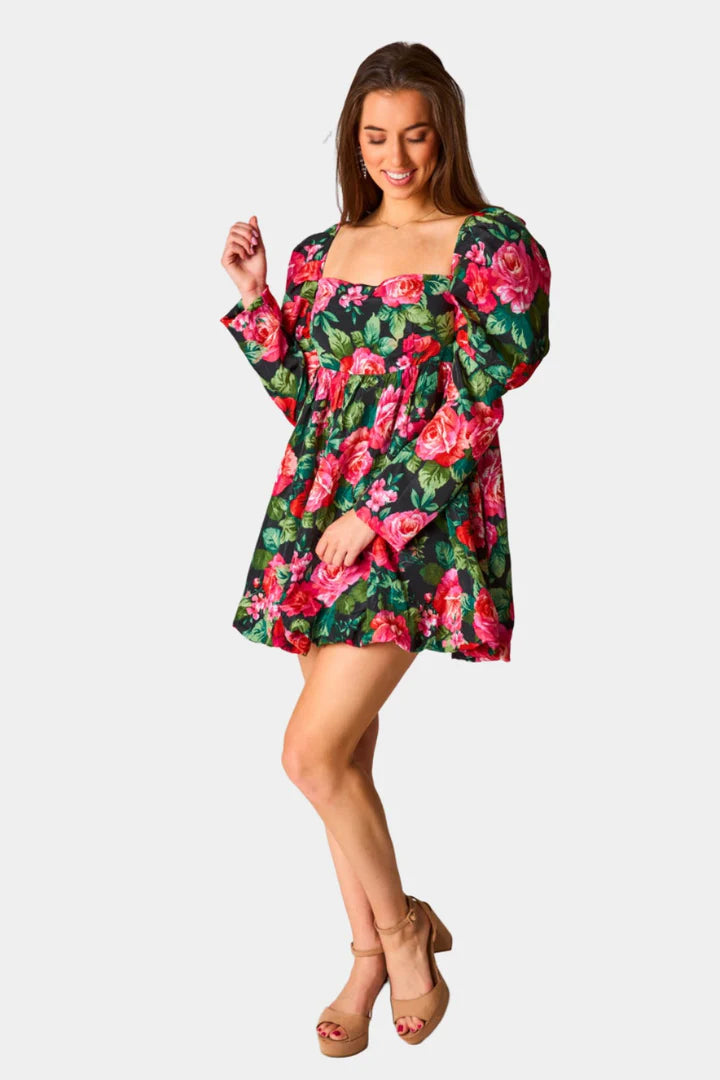 STASSIE PUFF SLEEVE BABYDOLL DRESS - ROSA