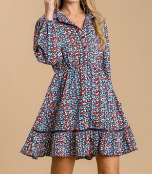 Collared Navy Floral Dress