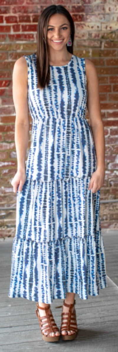 Denim Shibori Print Maxi Dress (Small & Medium)