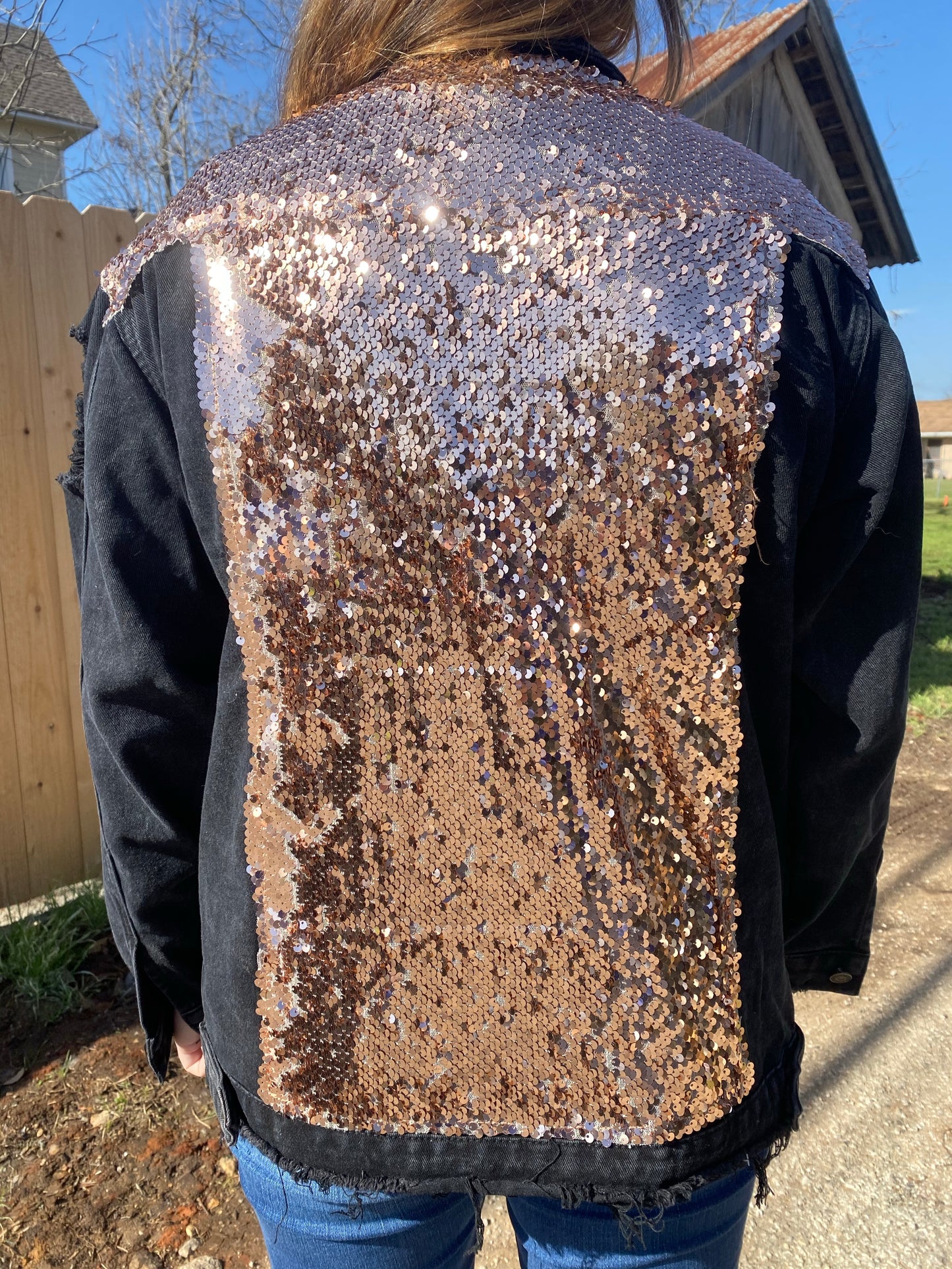 Black Denim Jacket with Rose Gold