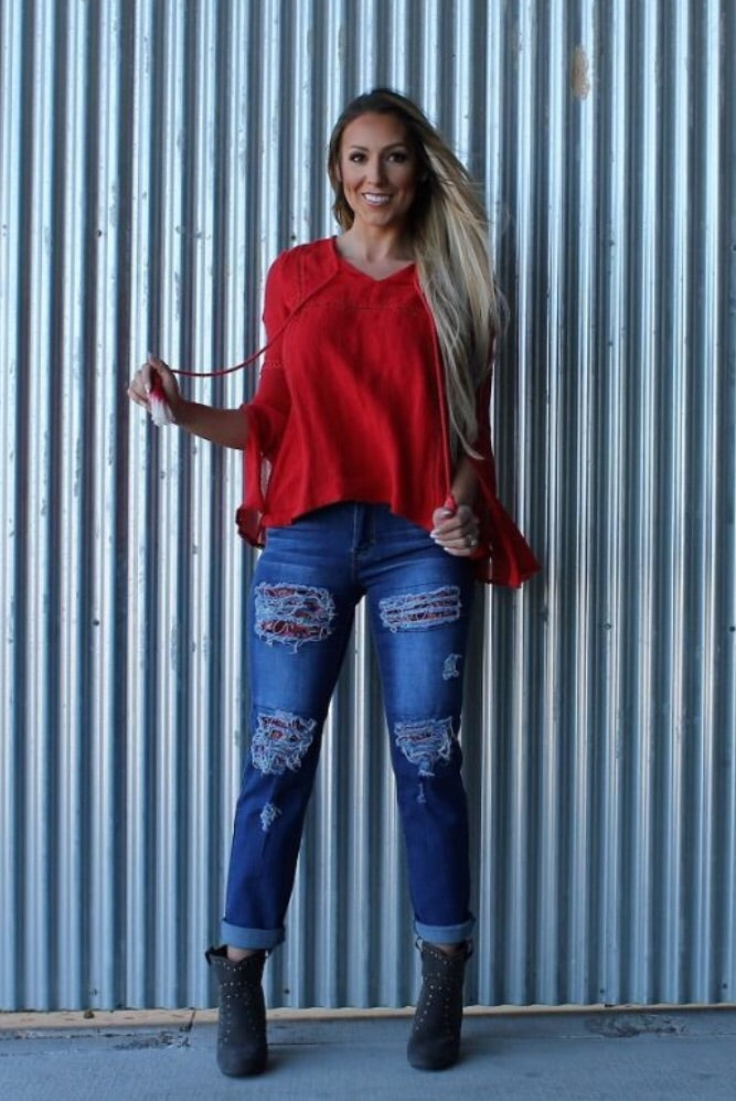 Paisley Patch Boyfriend Jeans (SIZES 22 & 24) *FINAL SALE*