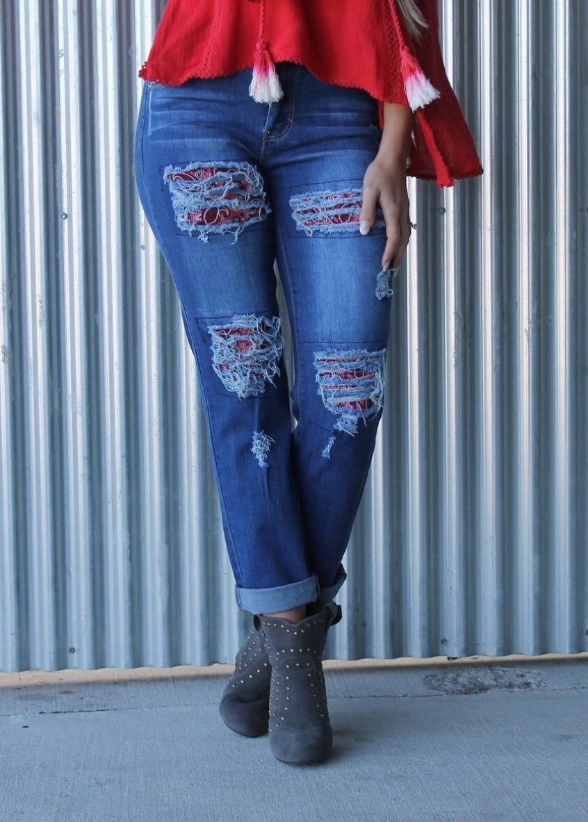 Paisley Patch Boyfriend Jeans (SIZES 22 & 24) *FINAL SALE*