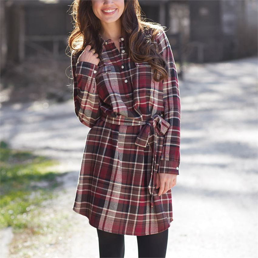 burgundy plaid shirt dress Flannel Plaid Shirt Dress: Long Tartan Kaftan