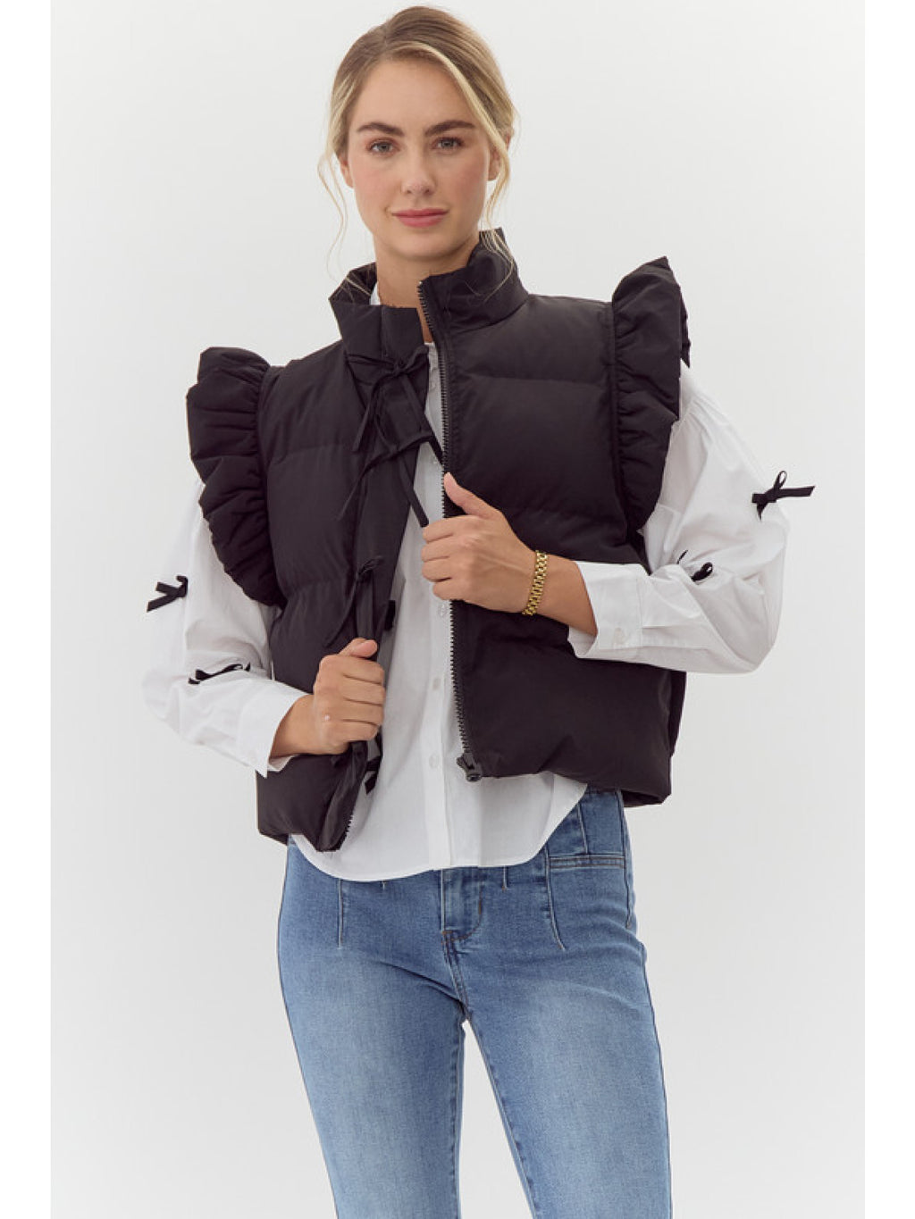 BLACK BOW PUFF VEST