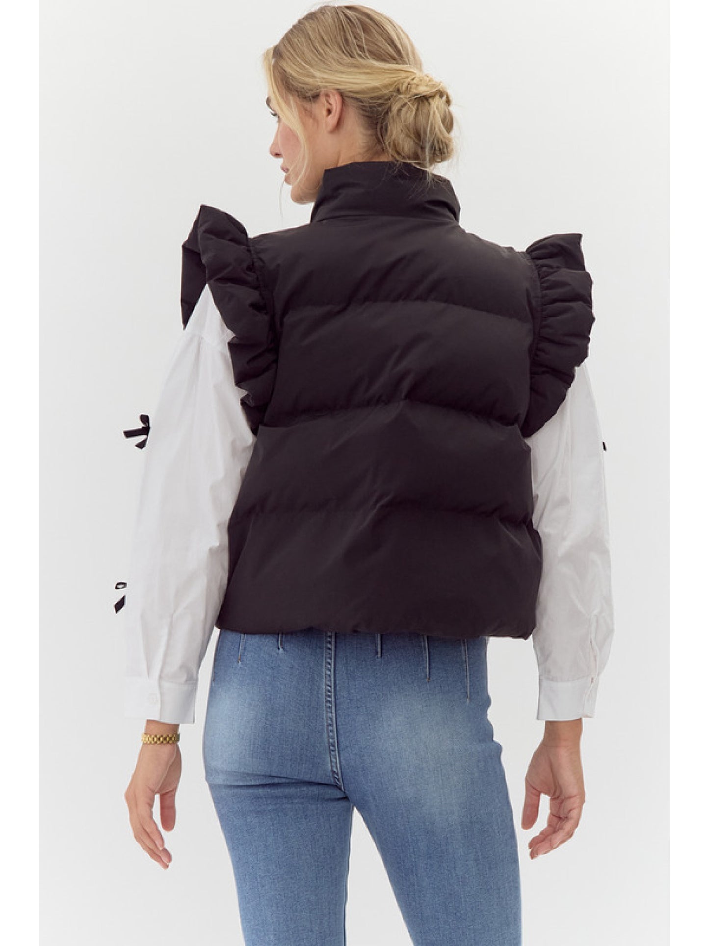 BLACK BOW PUFF VEST
