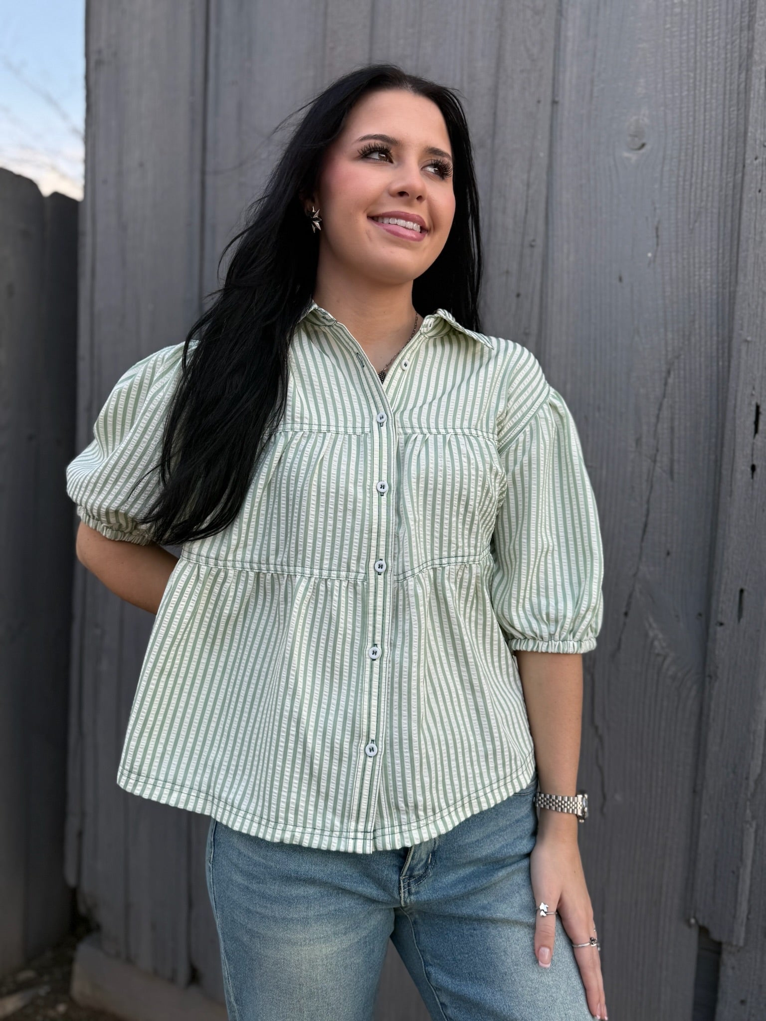 Ashley Sage Stripe Top