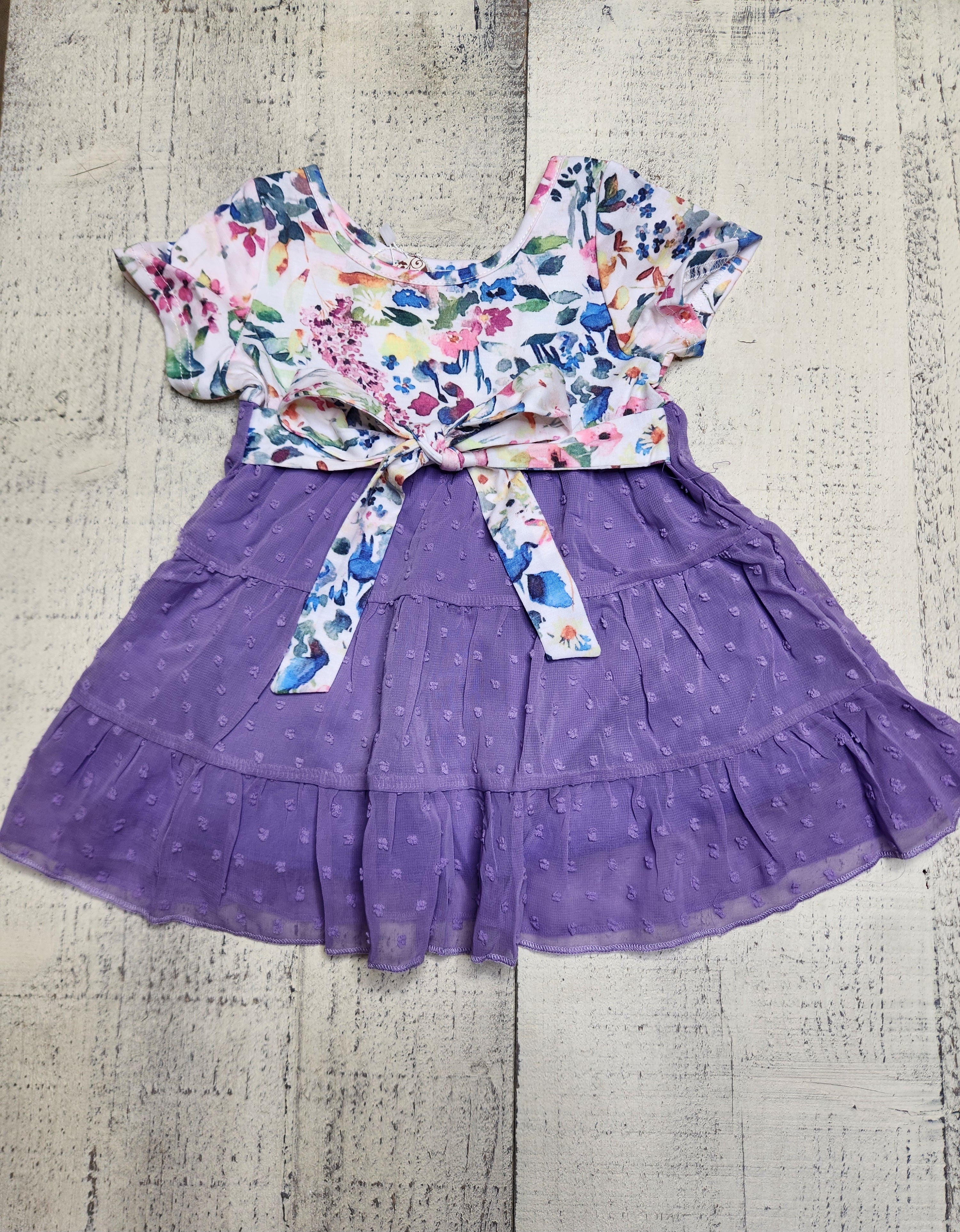 Girls Floral Dress - Purple