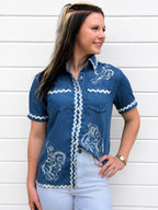 Denim Buckin' Bronc Blouse