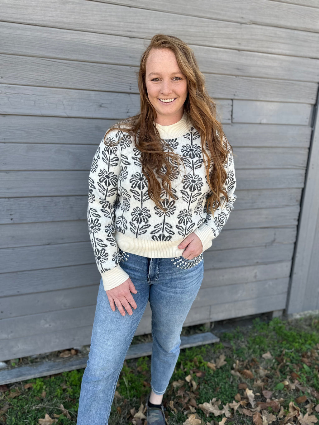 Charcoal Grey Flower Sweater