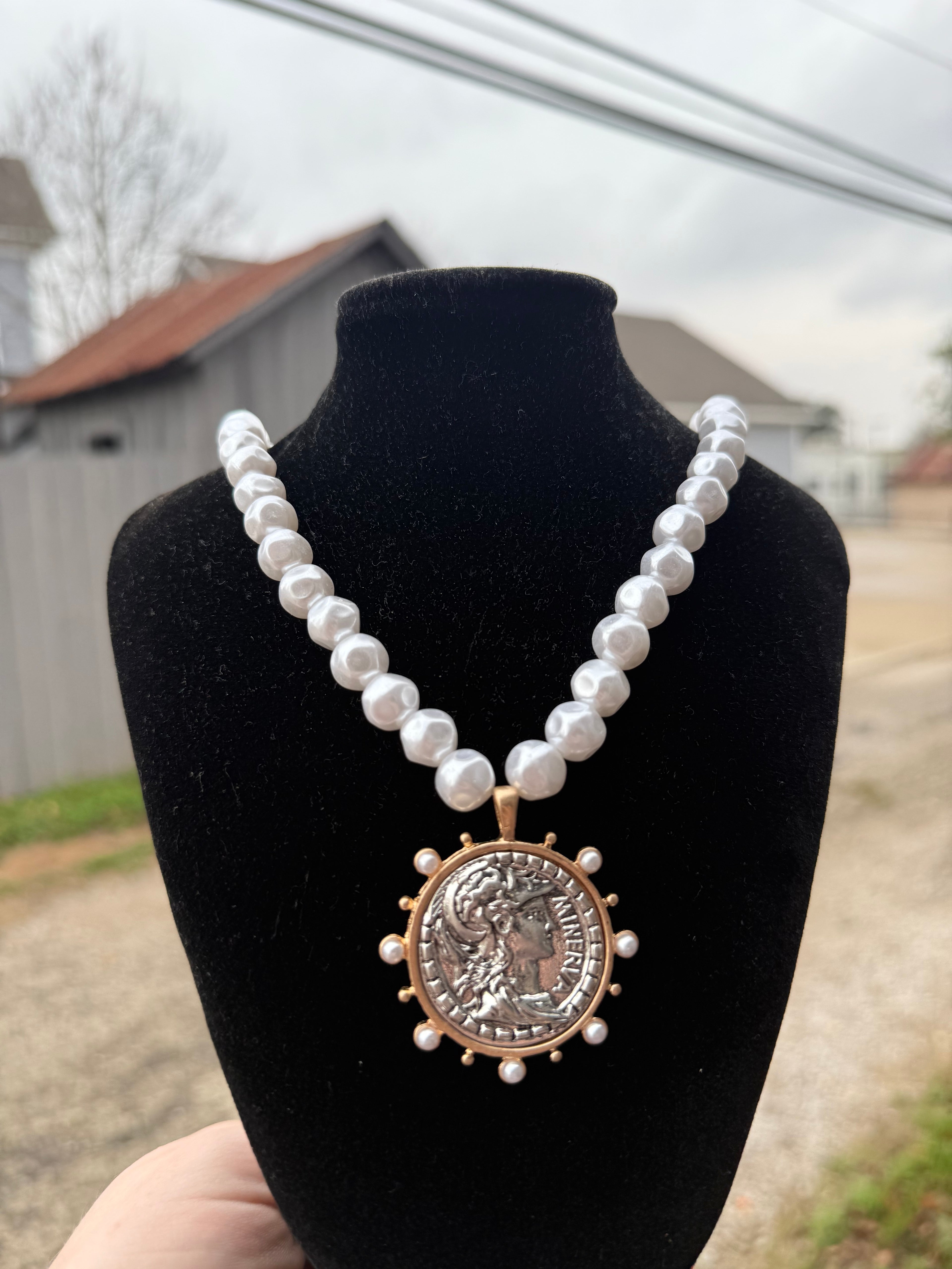 Silver Coin Pearl Necklace