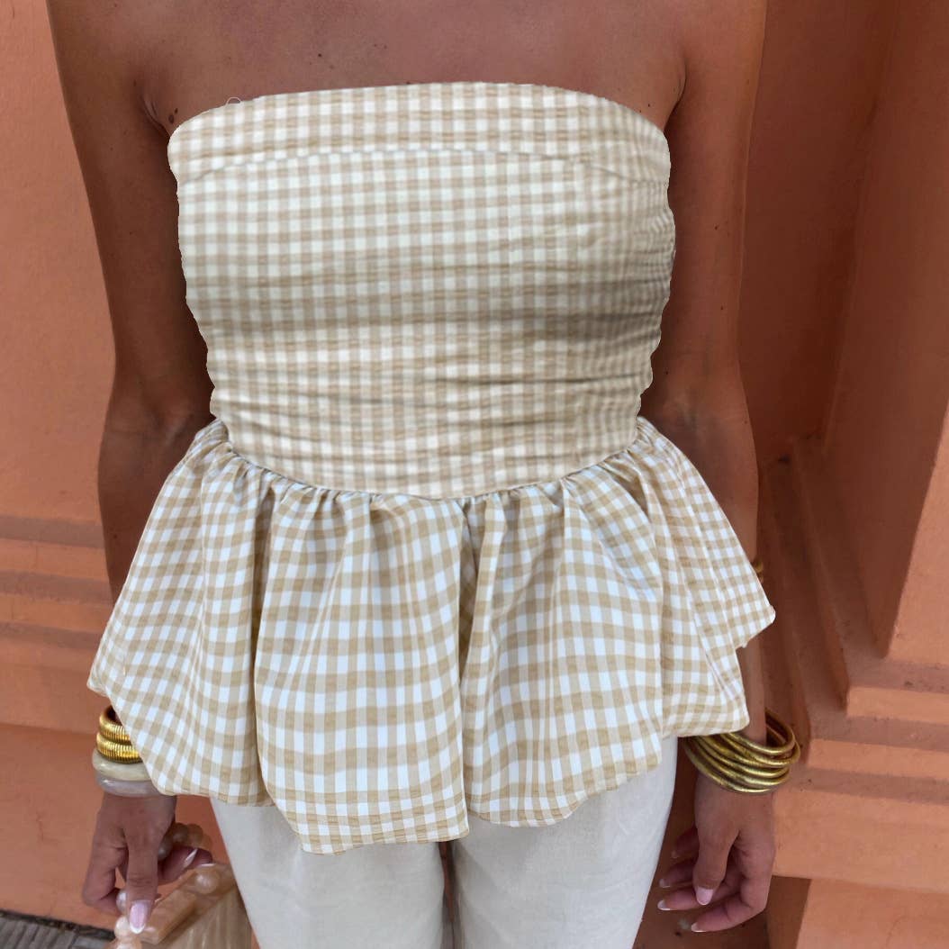 GINGHAM BUBBLE TUBE TOP