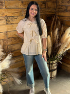 Ivory 3-Bow Blouse