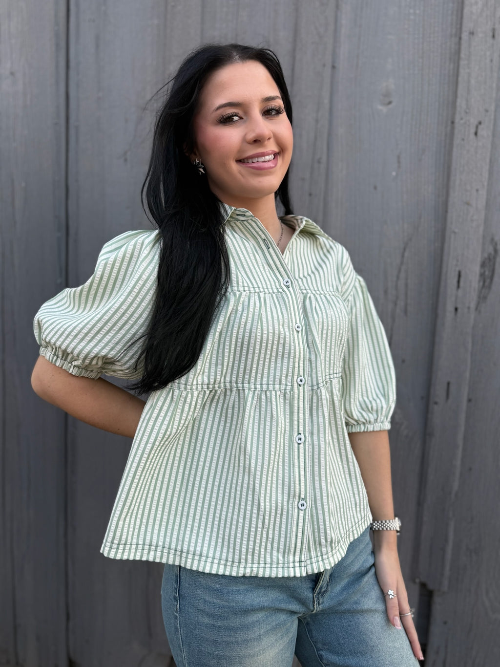 Ashley Sage Stripe Top
