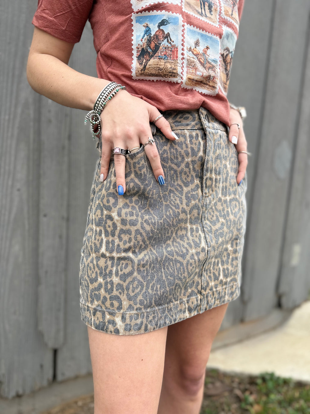 Leopard Denim Skirt