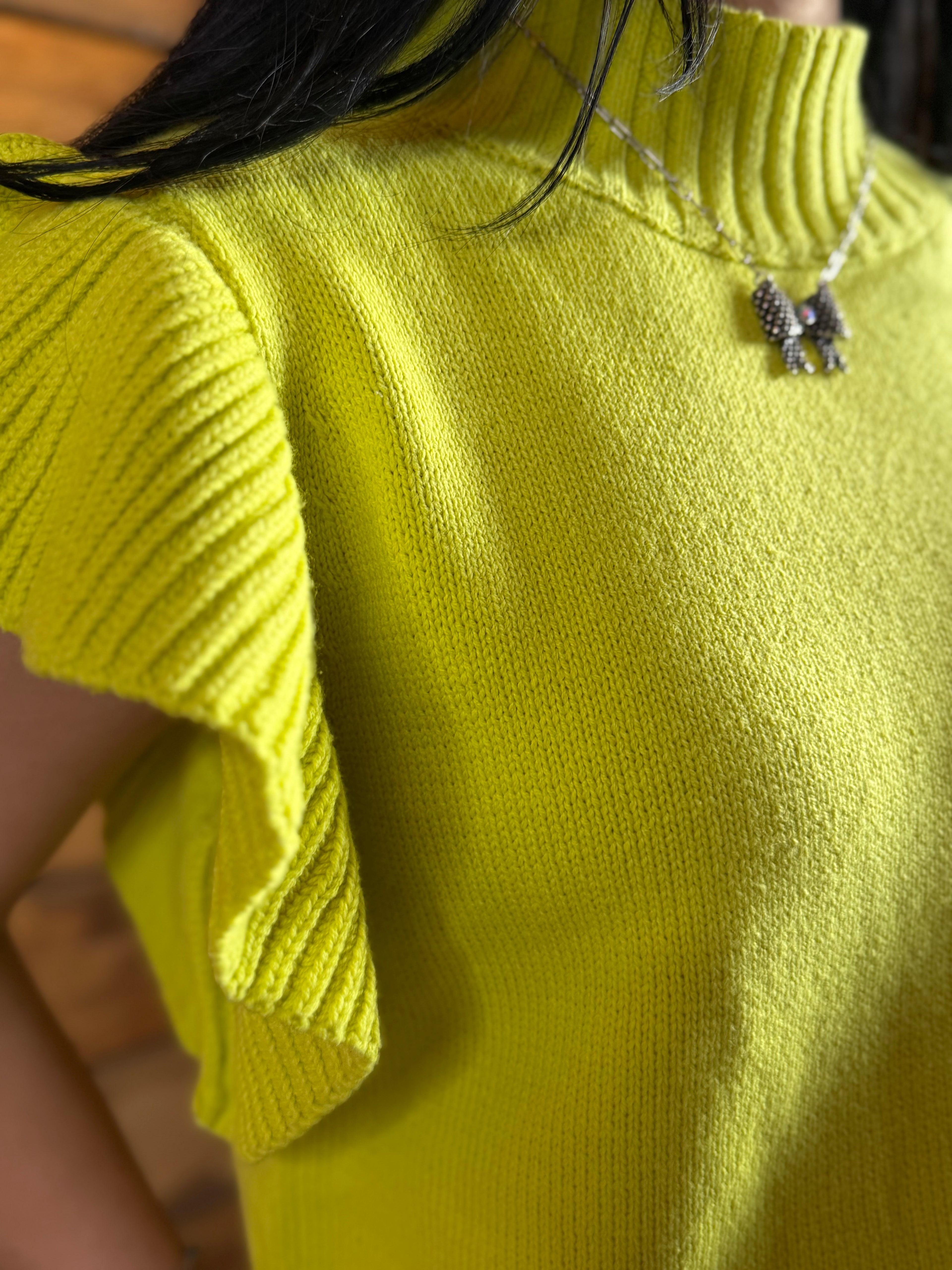 Chartreuse Ruffle Sweater Top