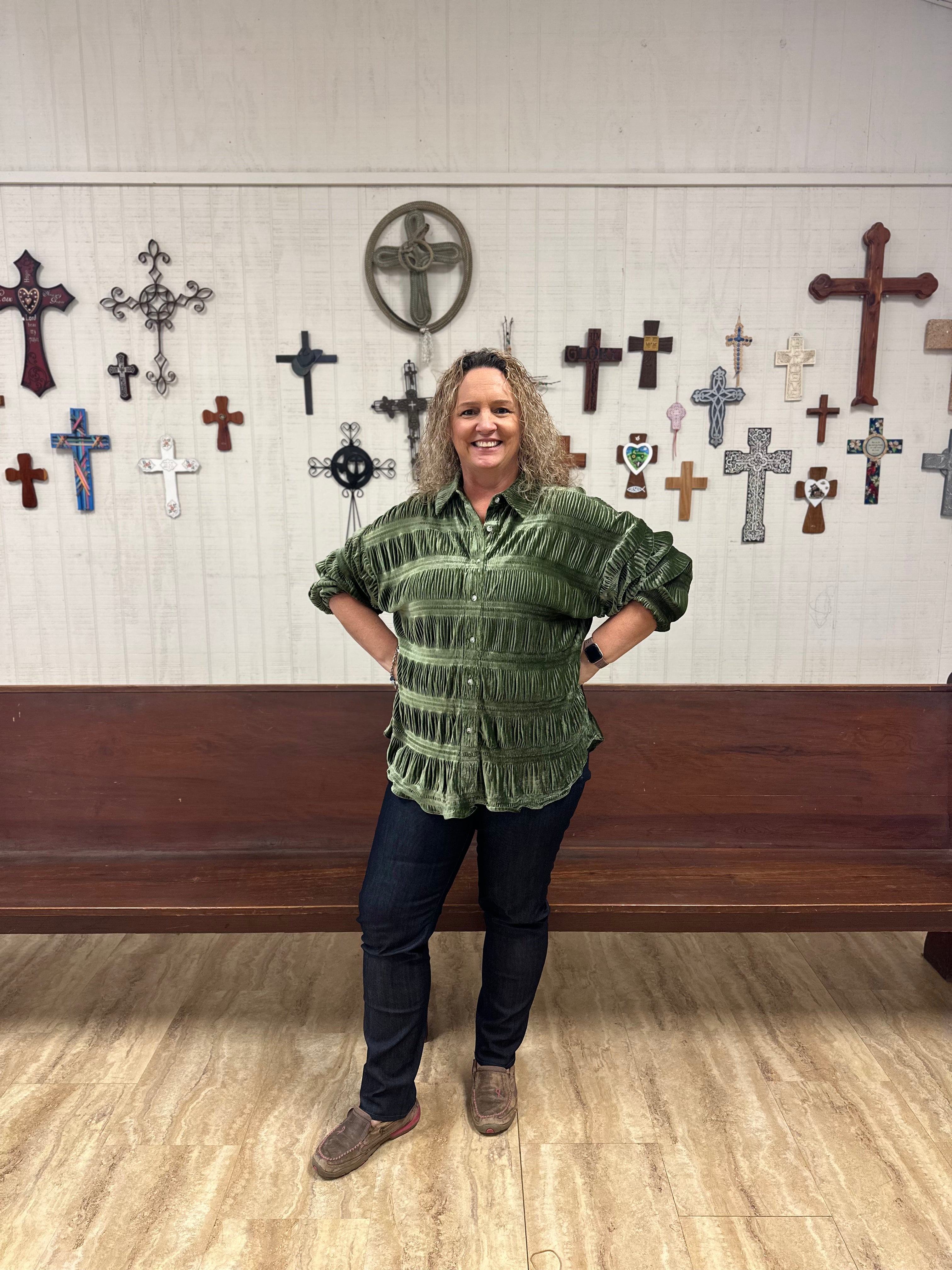 Sheer Velvet Button Down - Green