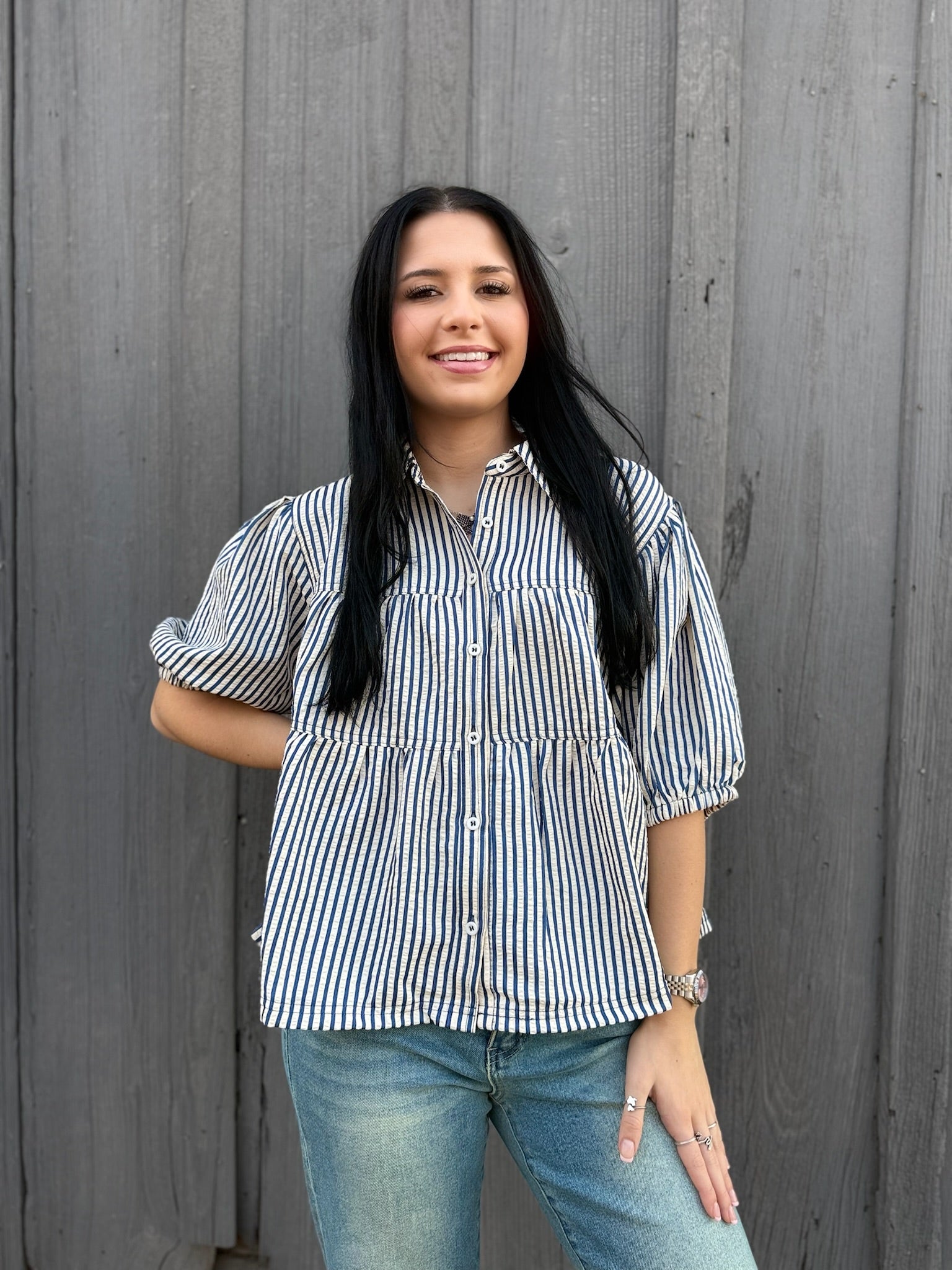Ashley Blue Stripe Top