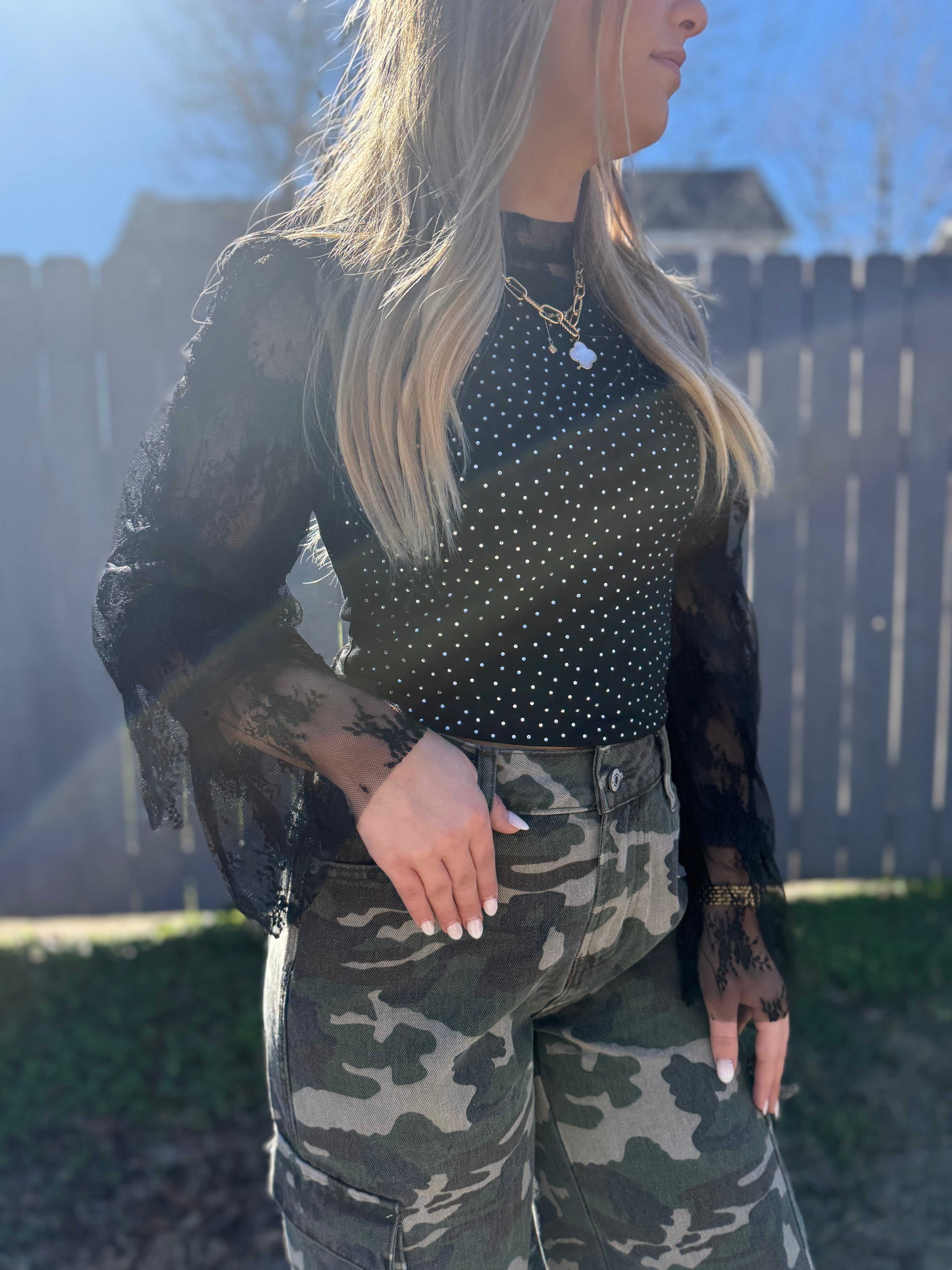 Black Ruffle Lace Top