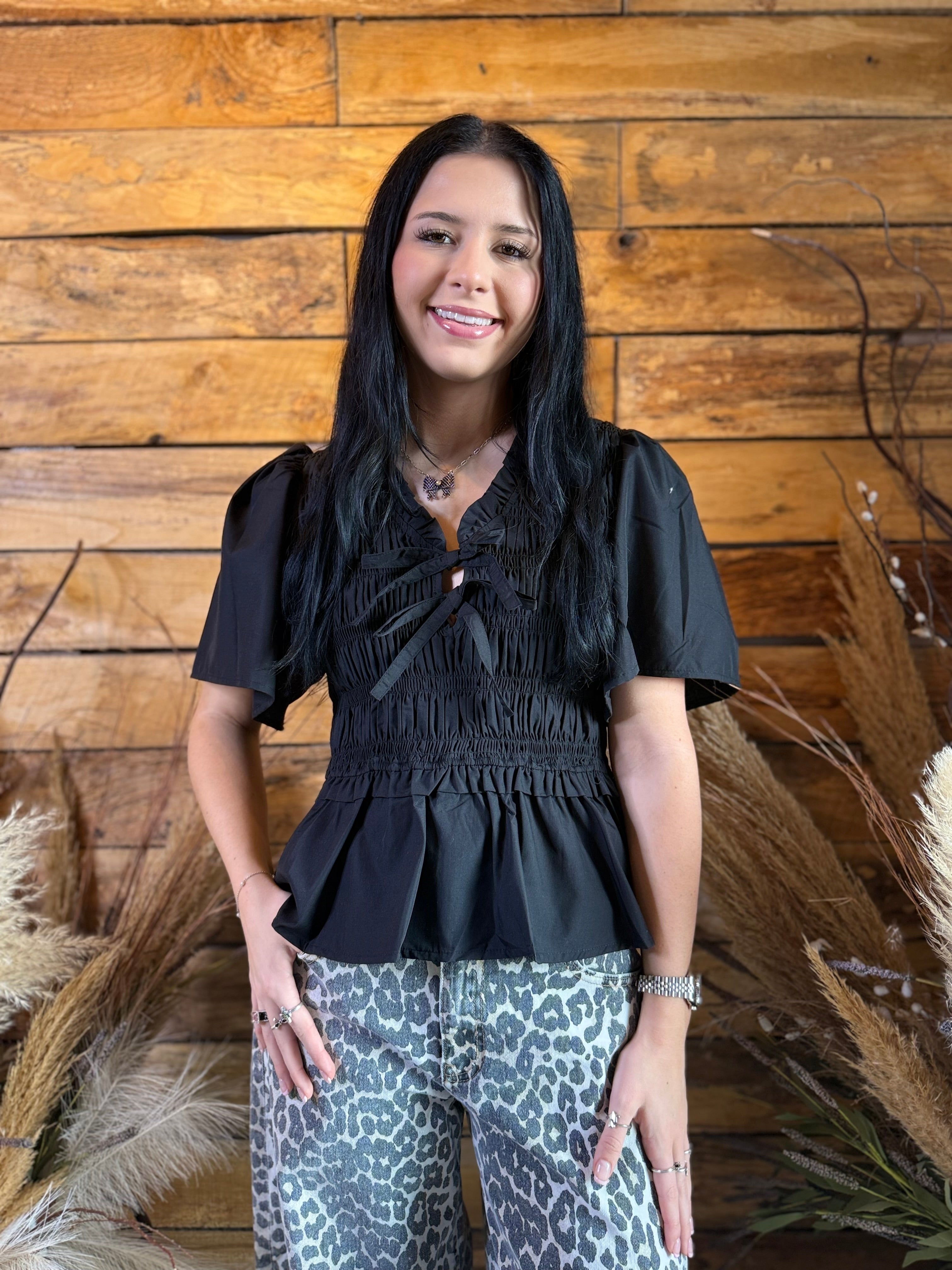 Smocked Bow Babydoll Top