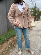 Camel Bow Knitted Cardigan