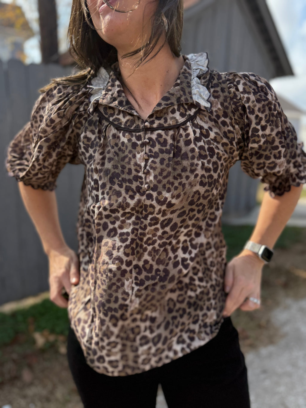 Leopard Print Ruffle Blouse