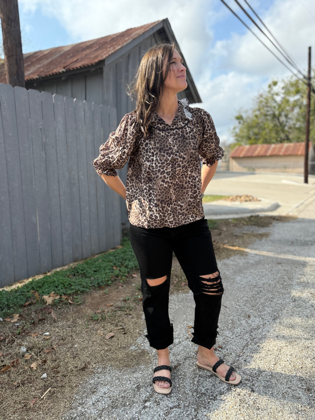 Leopard Print Ruffle Blouse