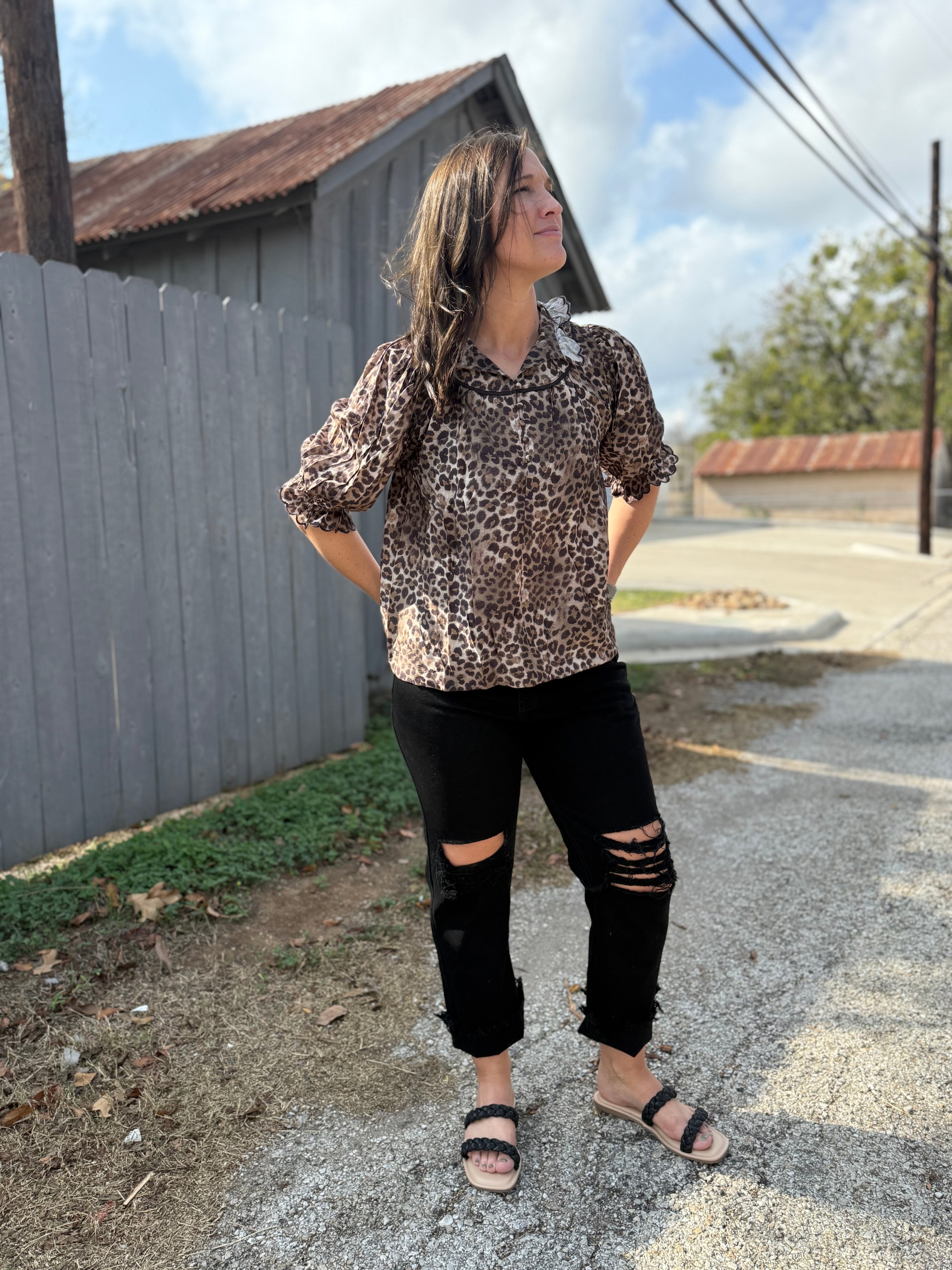 Leopard Print Ruffle Blouse