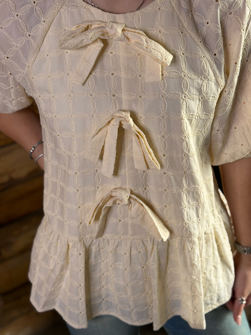 Ivory 3-Bow Blouse