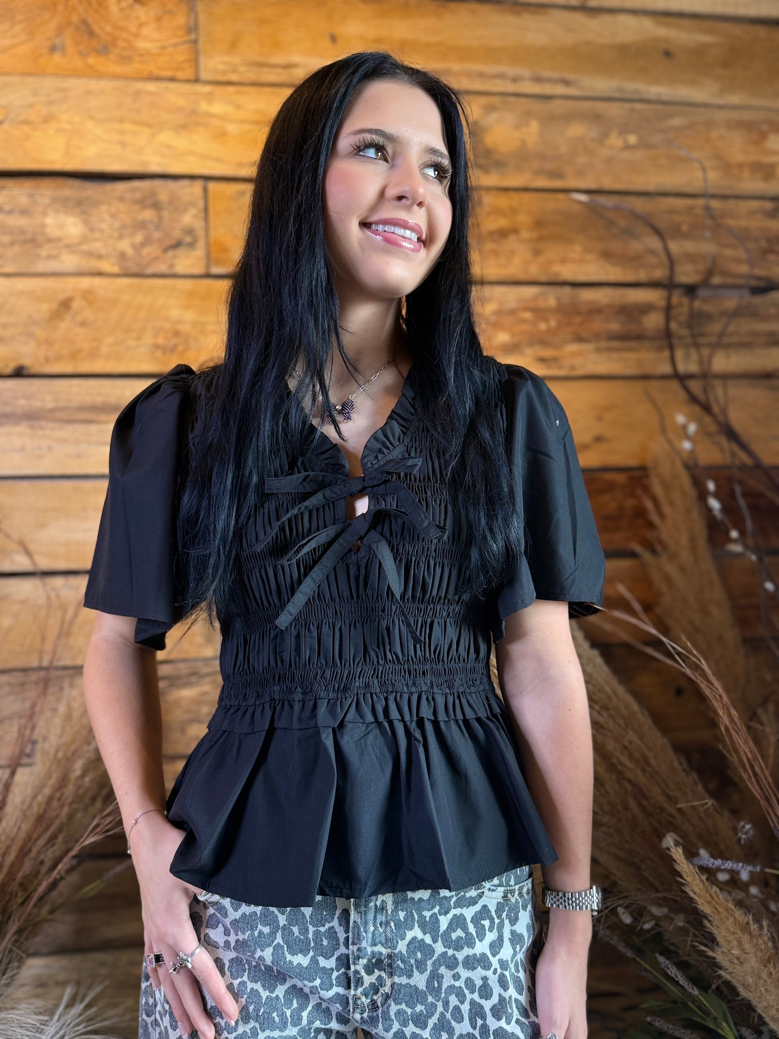 Smocked Bow Babydoll Top