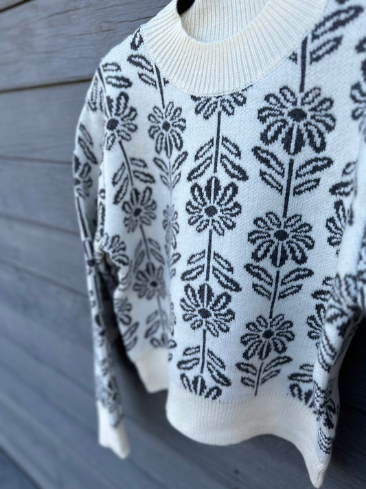 Charcoal Grey Flower Sweater