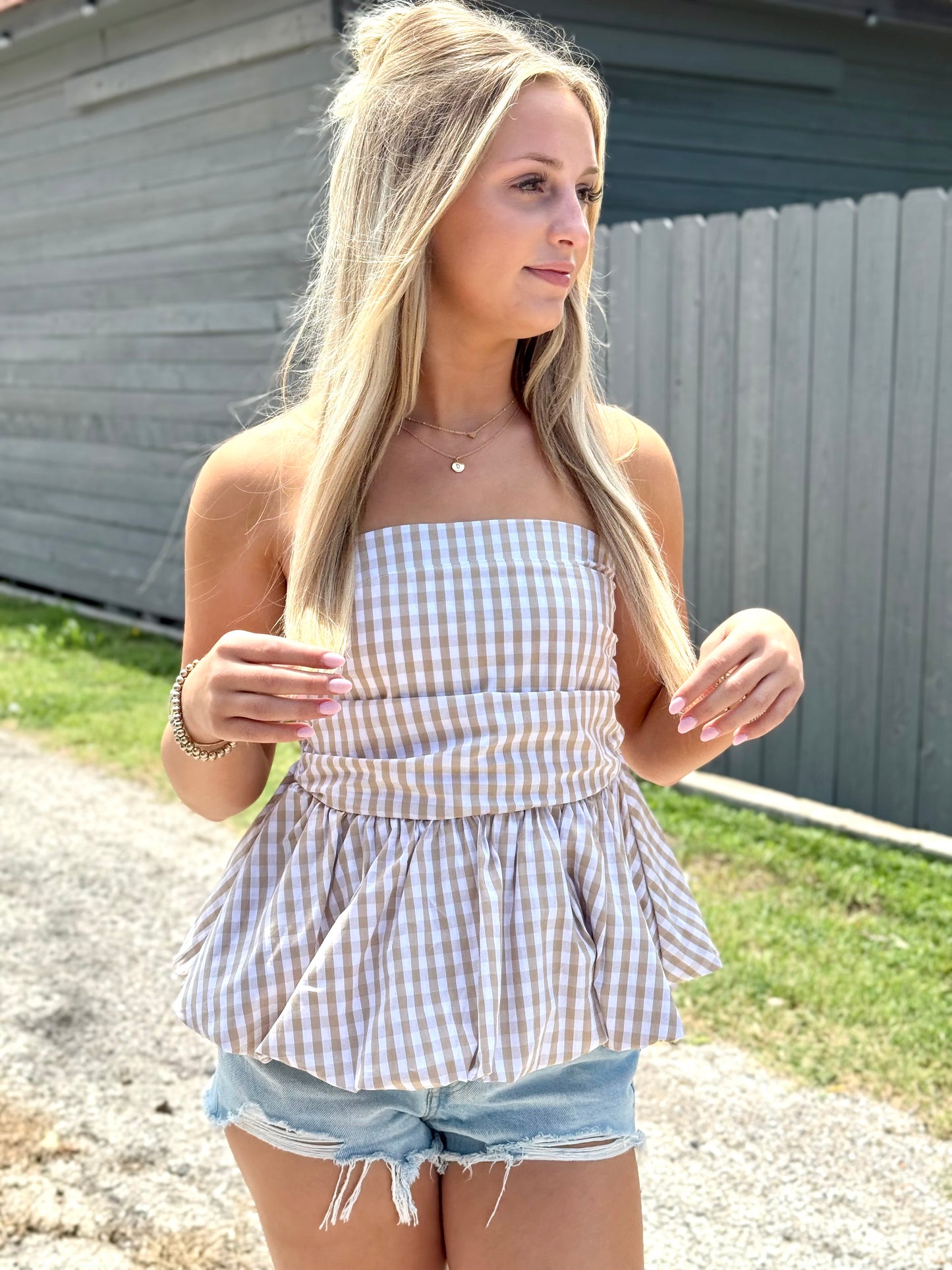 GINGHAM BUBBLE TUBE TOP
