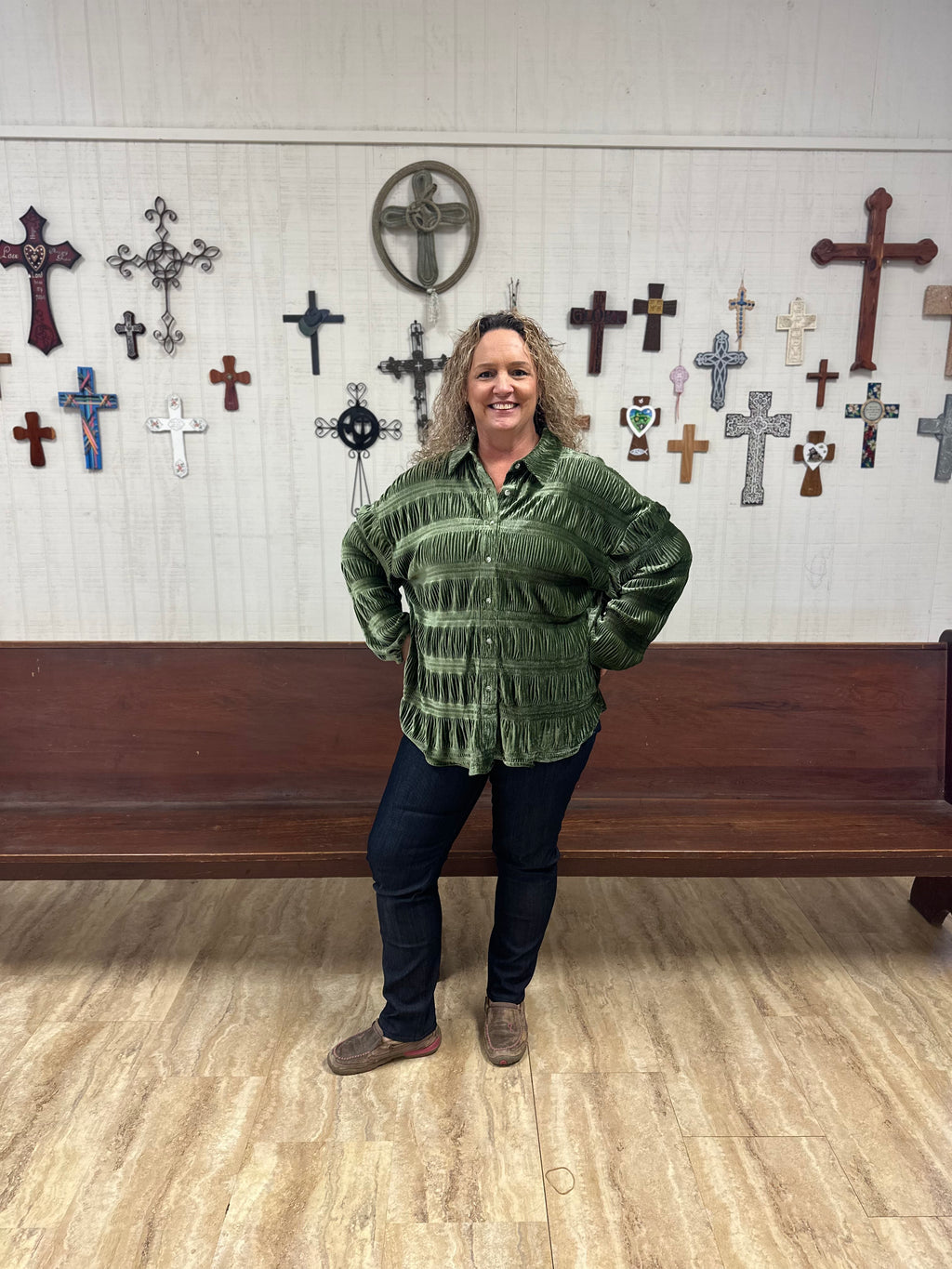 Sheer Velvet Button Down - Green