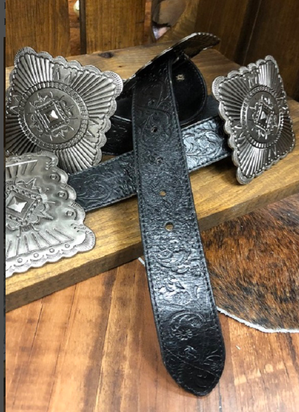 Tooled Black Concho Belt
