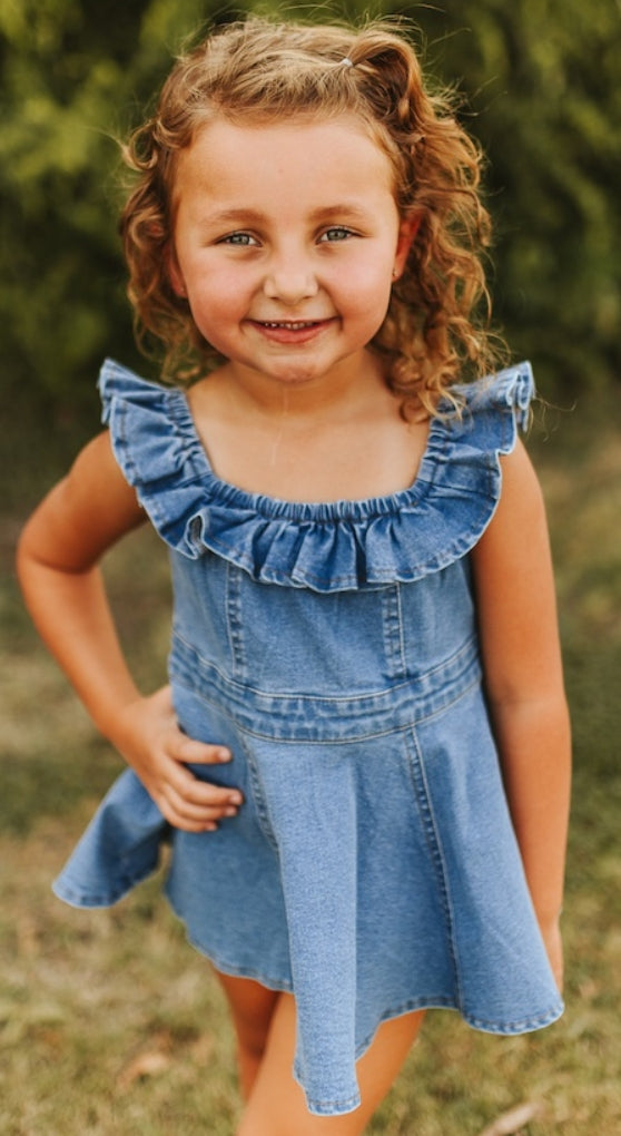 Girls Denim Ruffle Dress