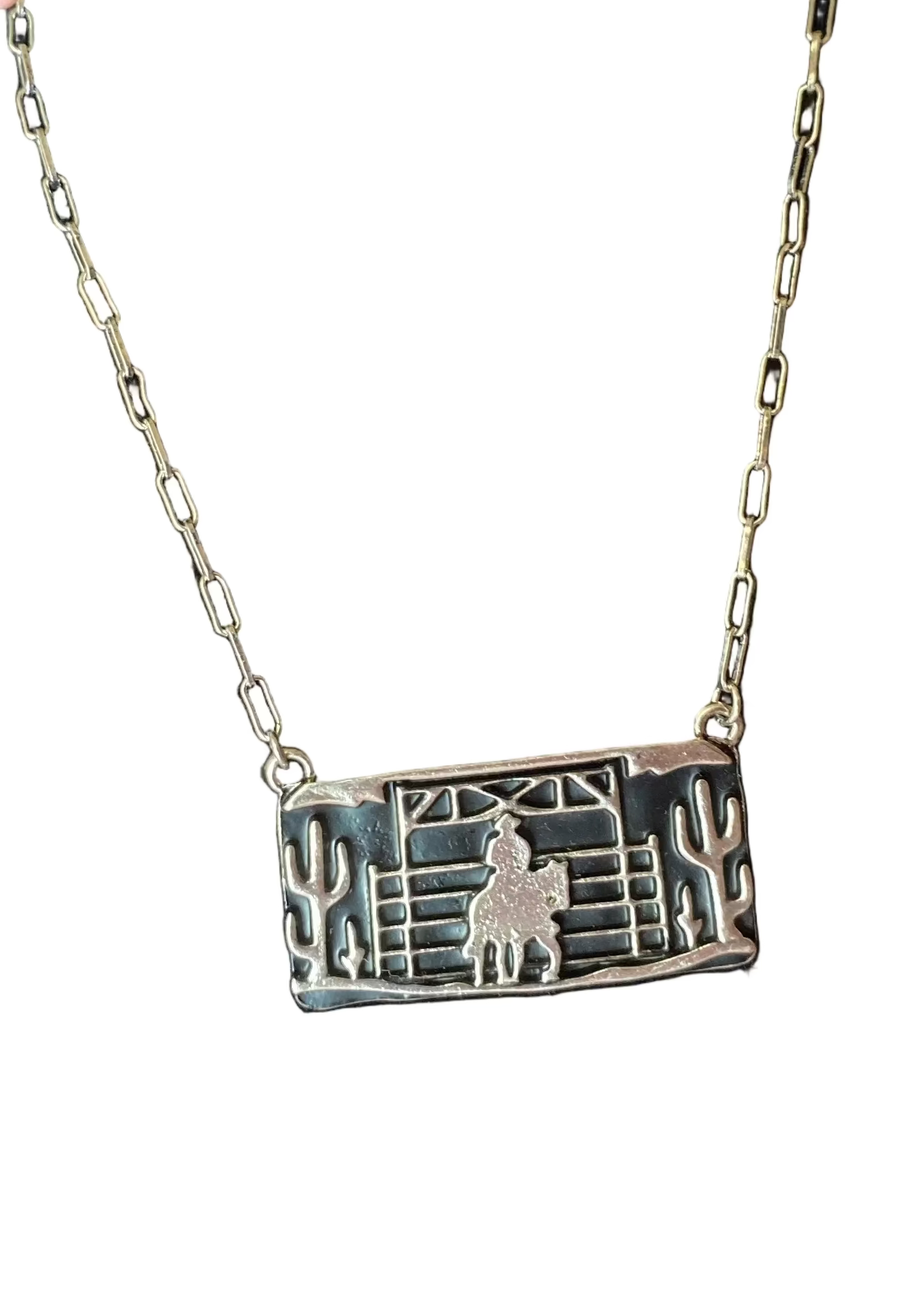 Cowboy Silhouette Bar Necklace