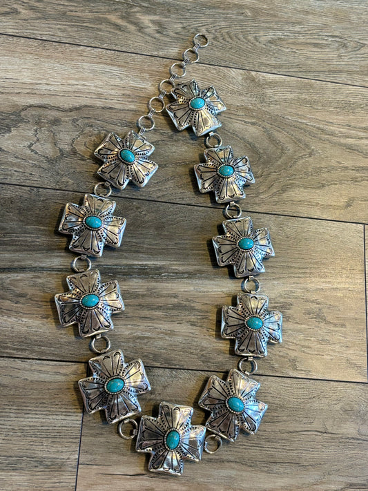 TURQUOISE JEWEL CROSS CONCHO BELT