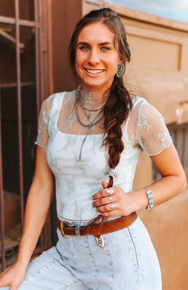 Mint Lace Short Sleeve Top