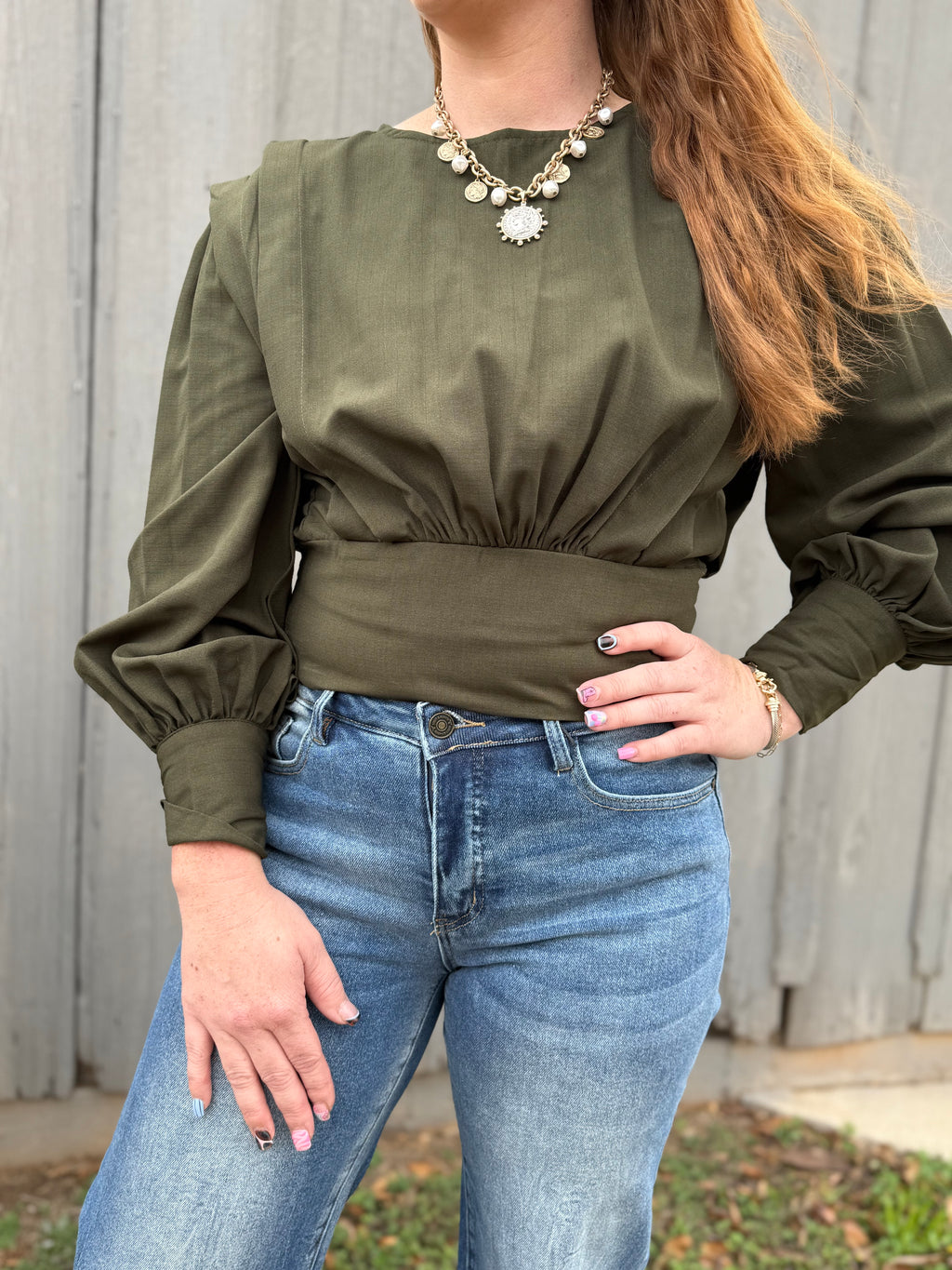 Olive Green Fitted Blouse