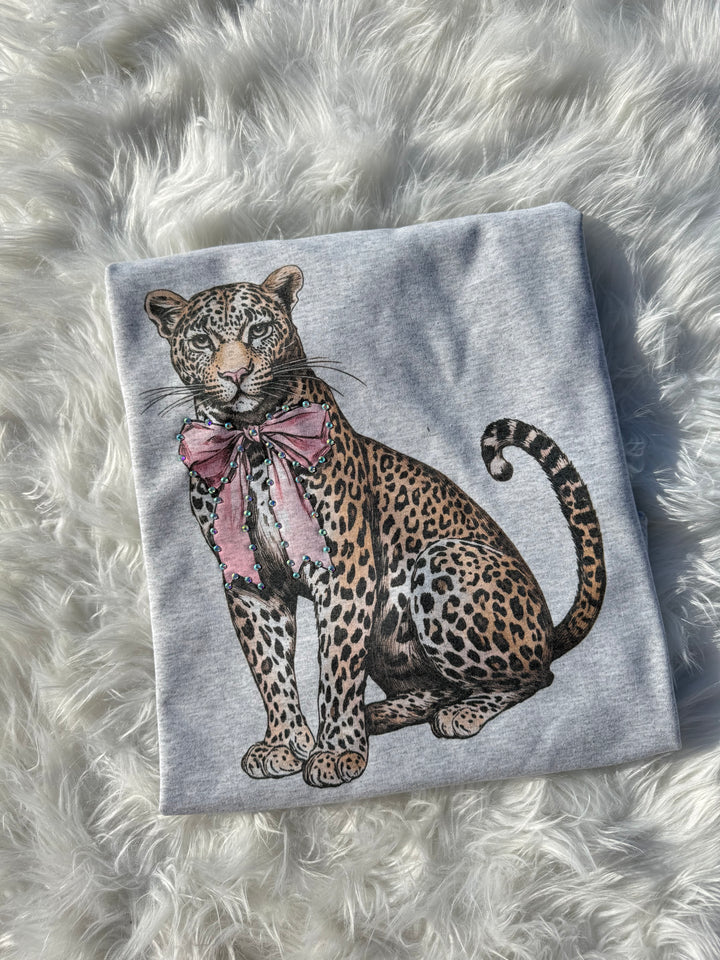 Leopard Bedazzled Bow Tee