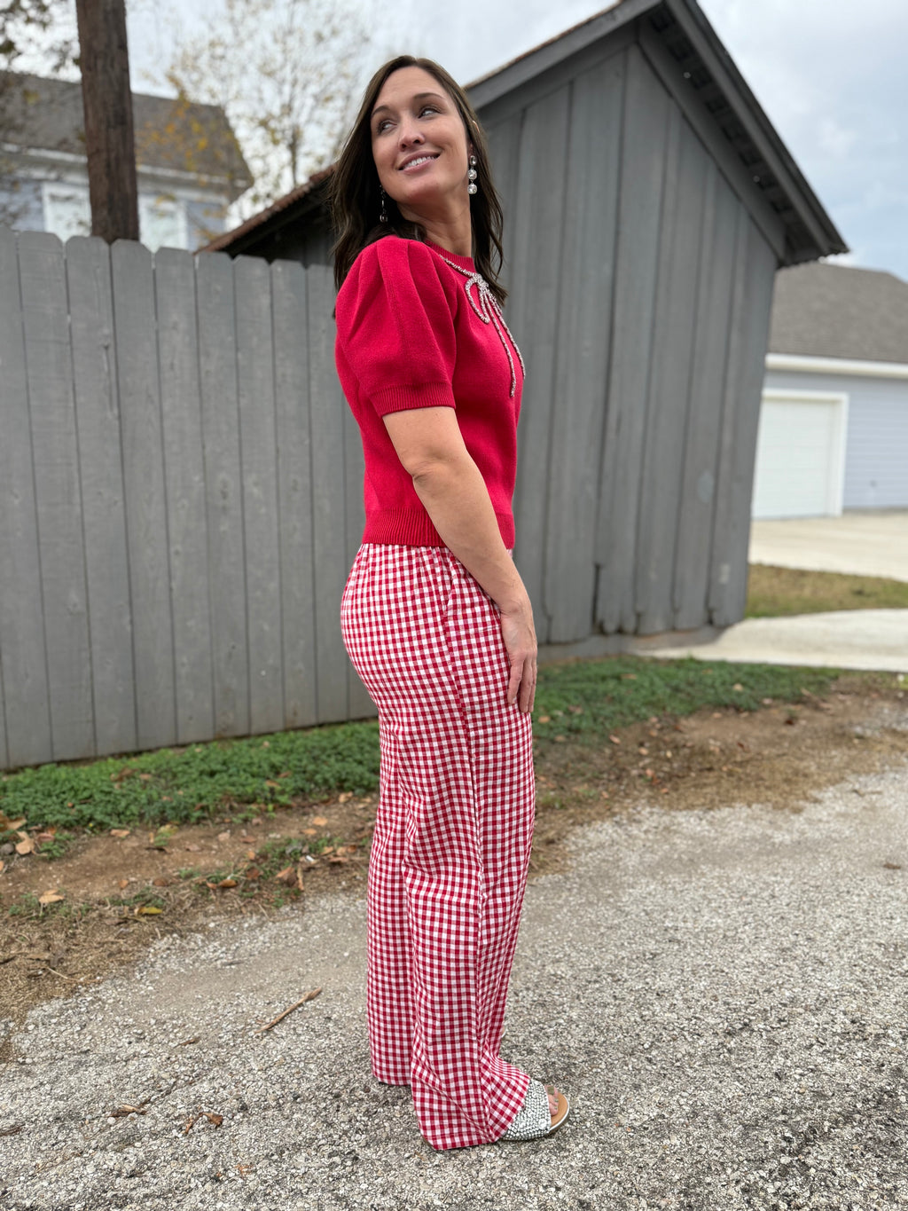 Jingle Rhinestone Bow Knit Top