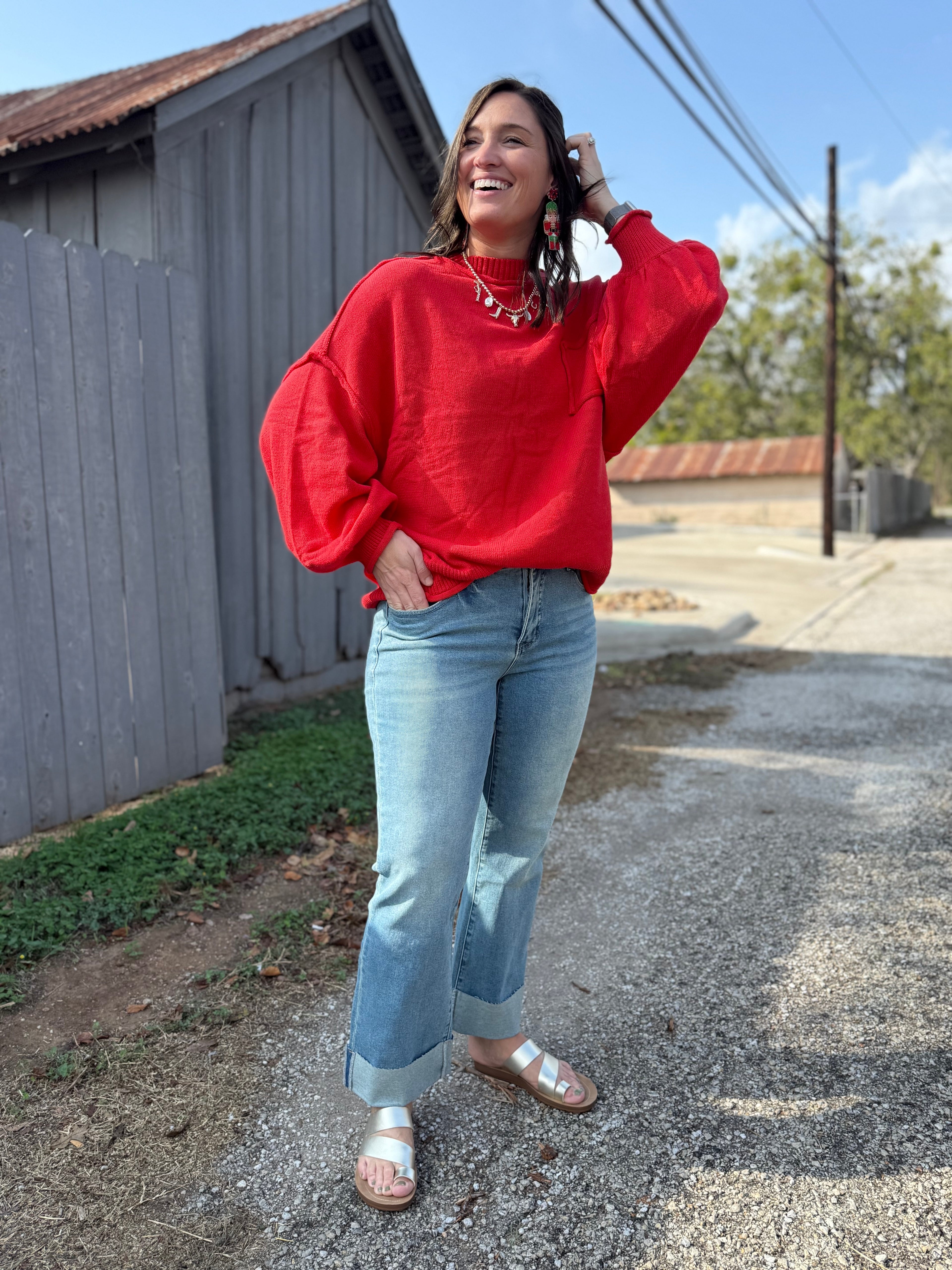 Merry Red Pocket Sweater