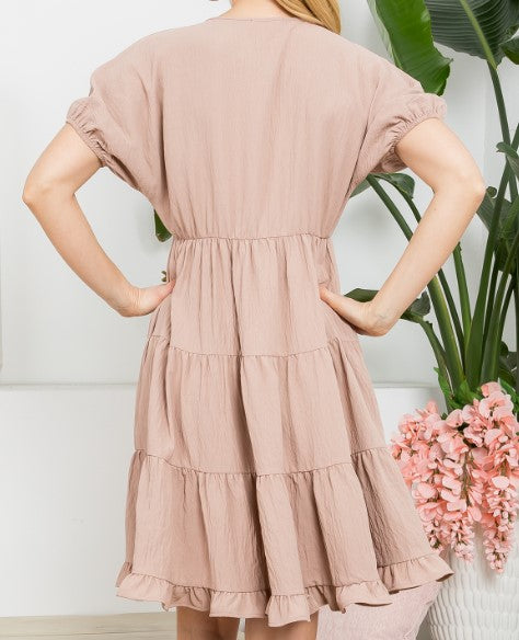 Mocha Puff Sleeve Babydoll Dress