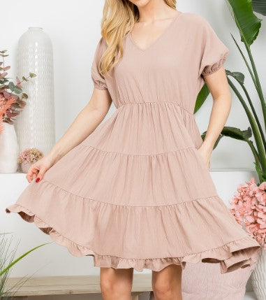 Mocha Puff Sleeve Babydoll Dress