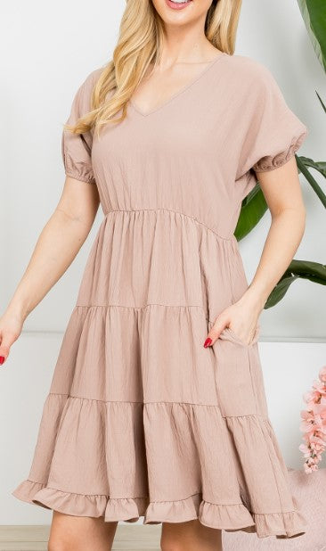 Mocha Puff Sleeve Babydoll Dress