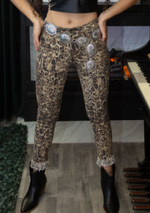 Leopard Frayed Hem Skinny Jeans