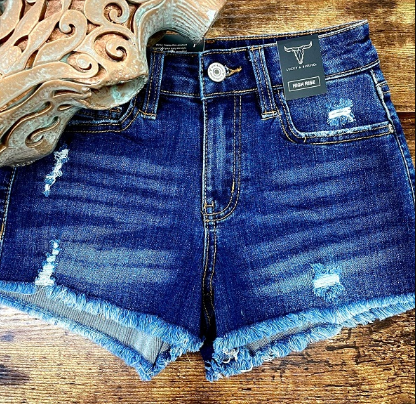 Girls Dark Wash Distressed Shorts Unfinished Hem