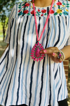 Embroidered Striped Blouse